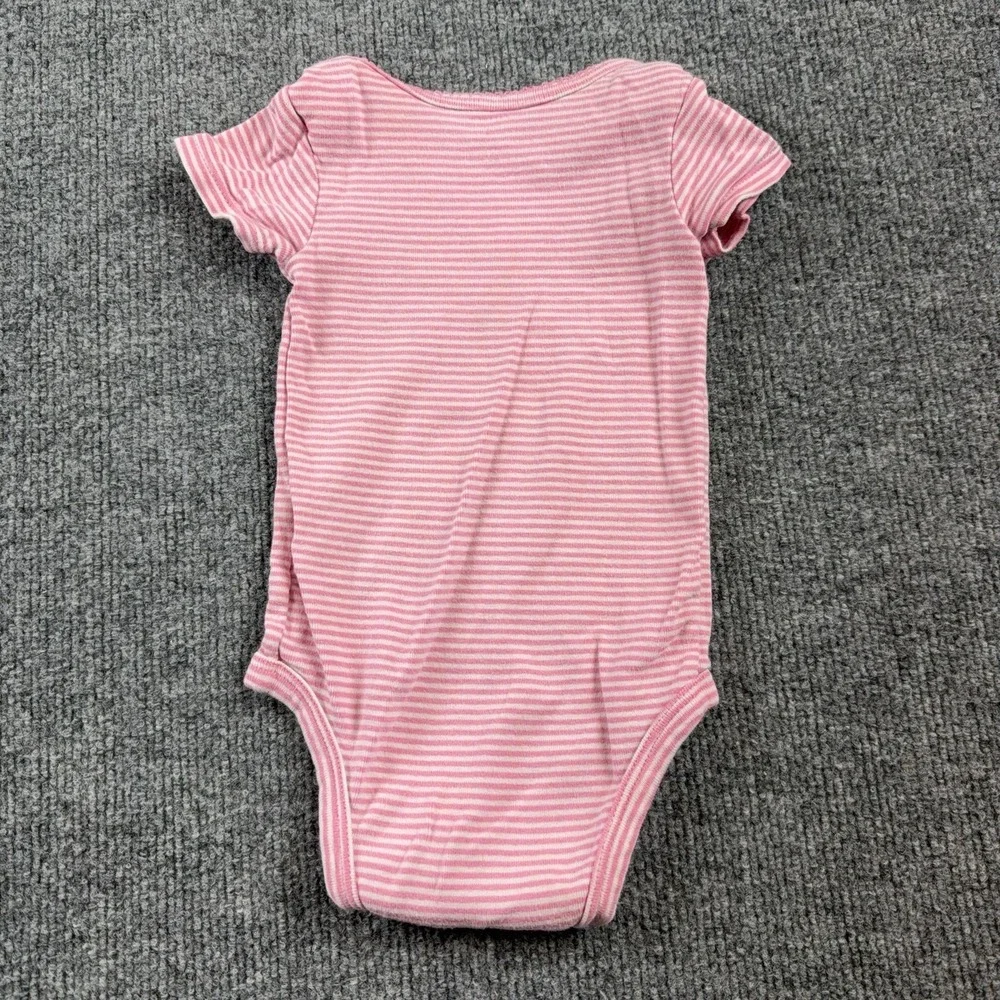Carter's Romper Girls 3-6 Months Pink Striped Flower One Piece Bodysuit